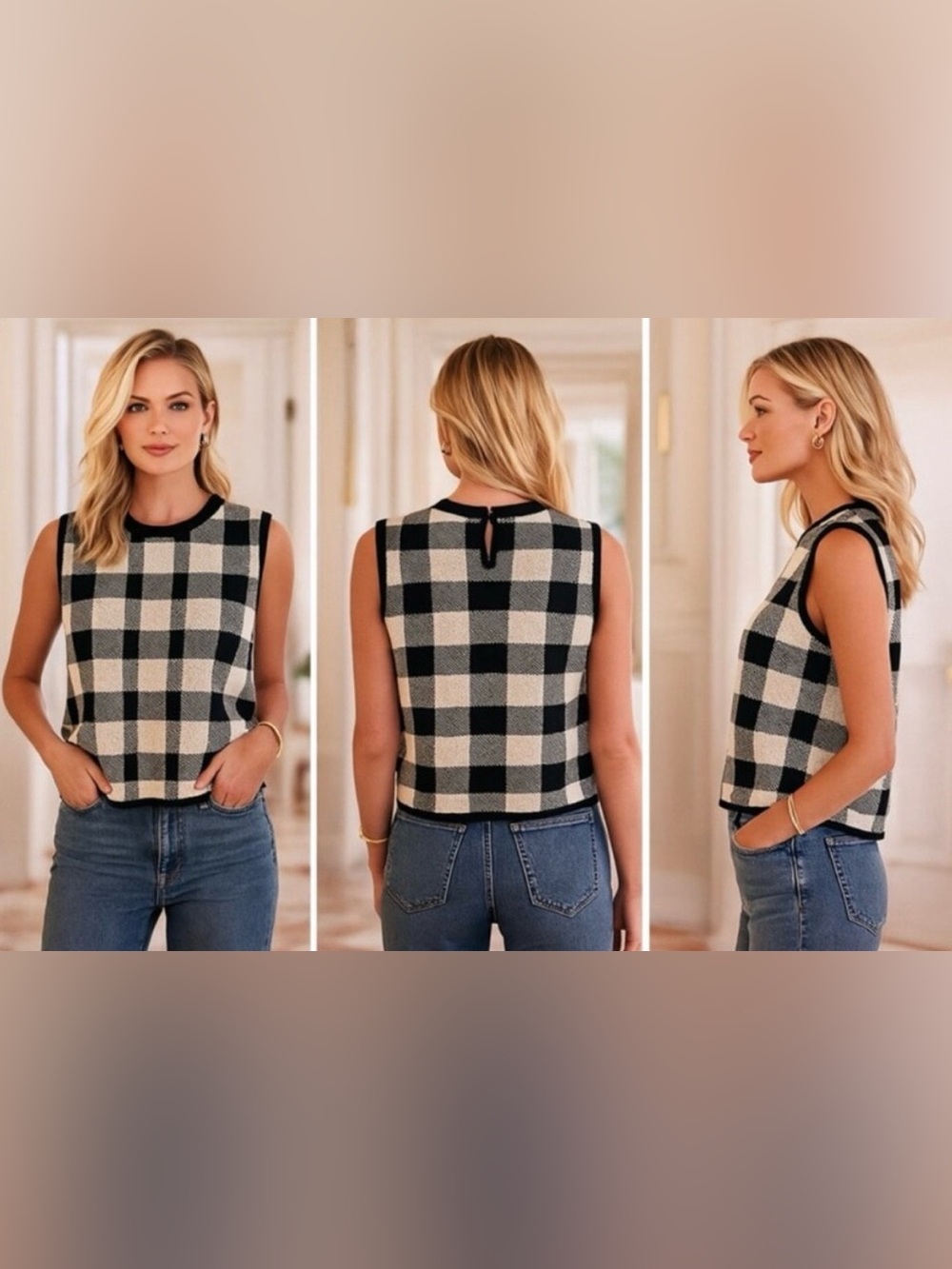 Large Pomander Place Tuckernuck Black and White Gingham Sweater Vest - Picture 3 of 6